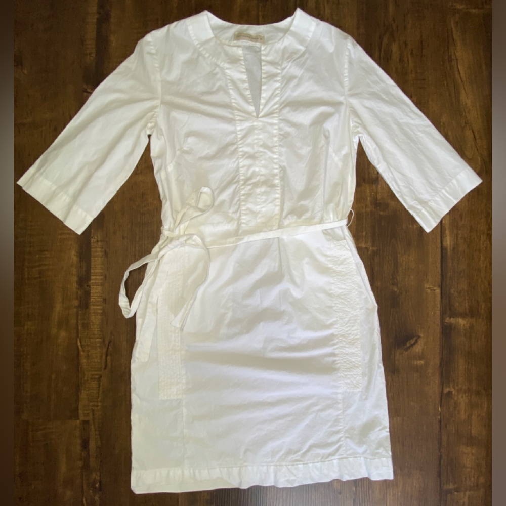Purificacion Garcia White 3/4 Sleeve V-Neck Sheath Dress